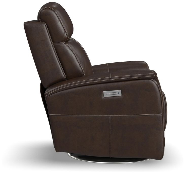 View Dark Blue Leather Swivel Power Recliner with Power Lumbar and USB Charging