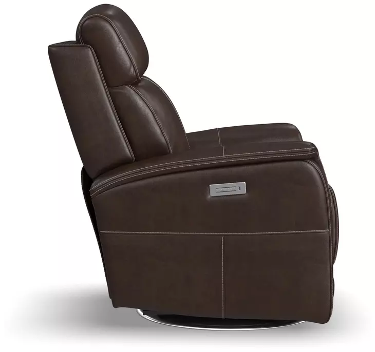 View Dark Blue Leather Swivel Power Recliner with Power Lumbar and USB Charging