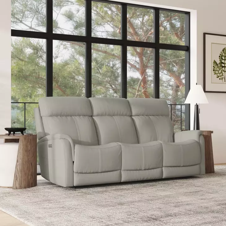 View Dove Power Reclining 85" Sofa With Power Headrest And Lumbar