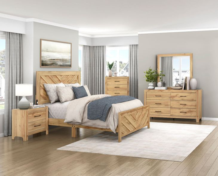 Corbin Natural Eastern King Panel Bed with Chevron Pattern