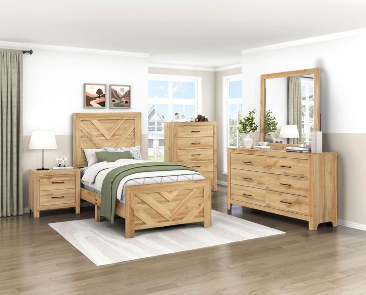 Corbin Natural Twin Panel Bed with Chevron Pattern