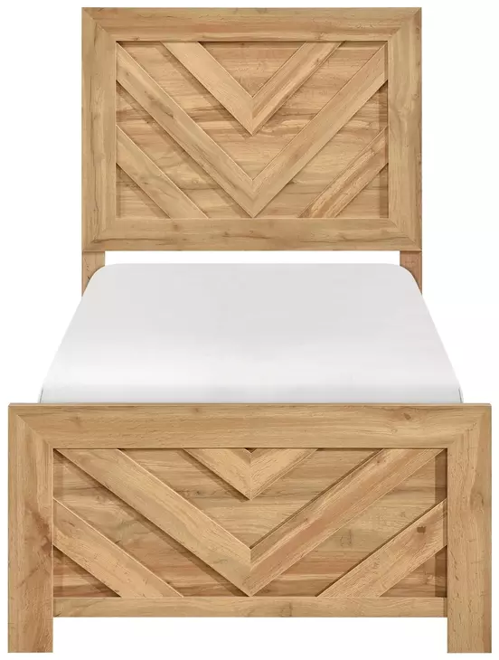 Corbin Natural Twin Panel Bed with Chevron Pattern