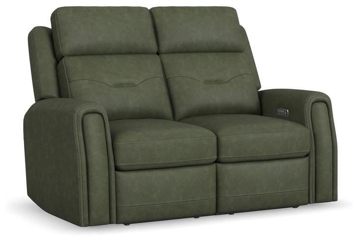 Felix Green Leather 63" Zero Gravity Triple Power Reclining Loveseat with USB Charging and Heat Massage