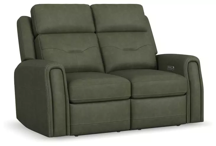 Felix Green Leather 63" Zero Gravity Triple Power Reclining Loveseat with USB Charging and Heat Massage