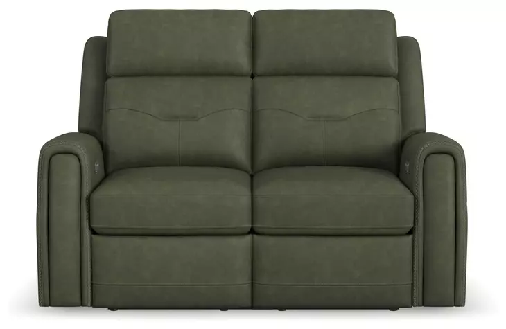 Felix Green Leather 63" Zero Gravity Triple Power Reclining Loveseat with USB Charging and Heat Massage