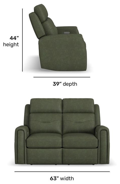 Felix Green Leather 63" Zero Gravity Triple Power Reclining Loveseat with USB Charging and Heat Massage