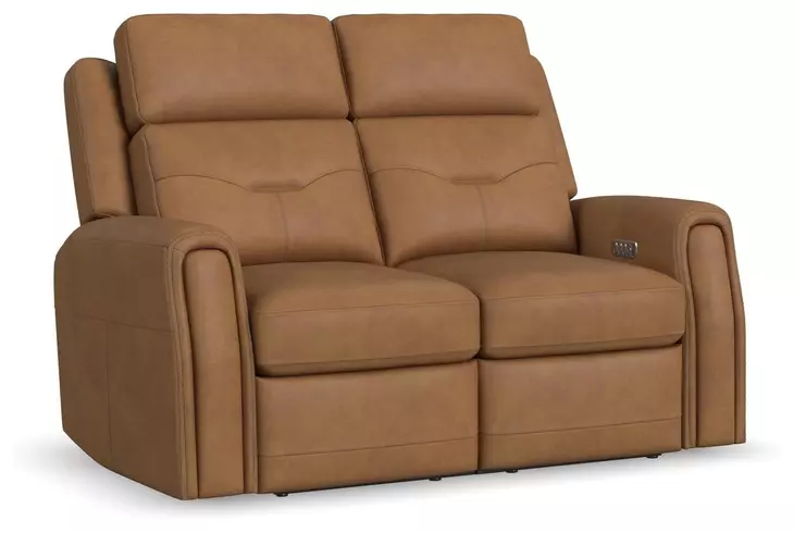 Felix Toasted Almond Leather 63" Zero Gravity Triple Power Reclining Loveseat with USB Charging and Heat Massage