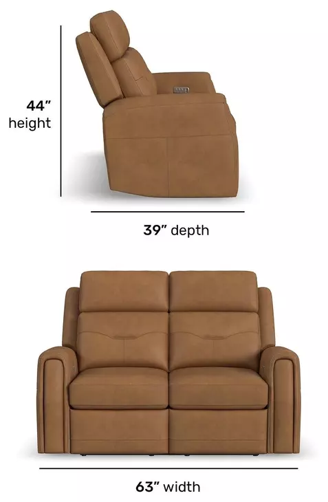 Felix Toasted Almond Leather 63" Zero Gravity Triple Power Reclining Loveseat with USB Charging and Heat Massage