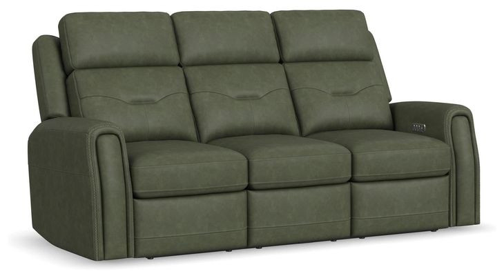 Felix Green Leather 86" Zero Gravity Triple Power Reclining Sofa with USB Charging and Heat Massage