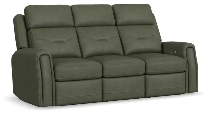 Felix Green Leather 86" Zero Gravity Triple Power Reclining Sofa with USB Charging and Heat Massage