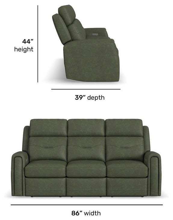 Felix Green Leather 86" Zero Gravity Triple Power Reclining Sofa with USB Charging and Heat Massage