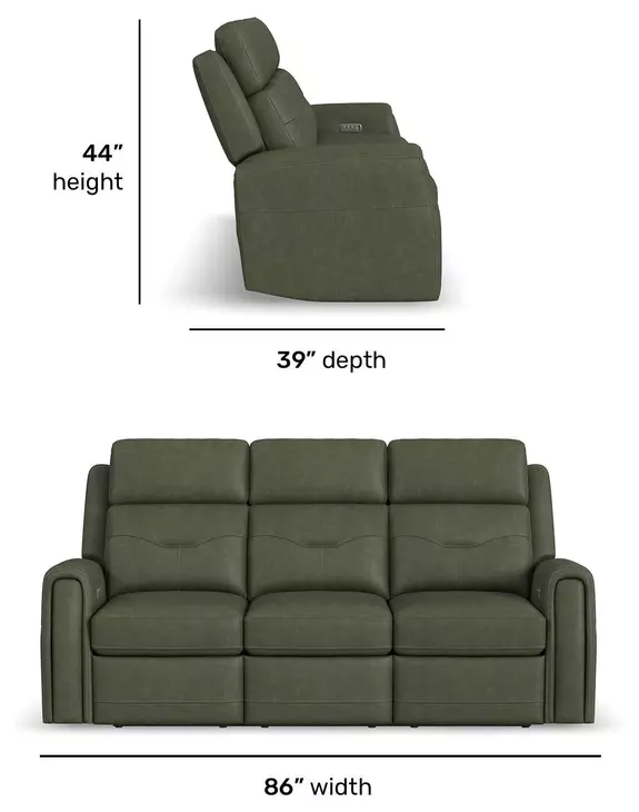 Felix Green Leather 86" Zero Gravity Triple Power Reclining Sofa with USB Charging and Heat Massage
