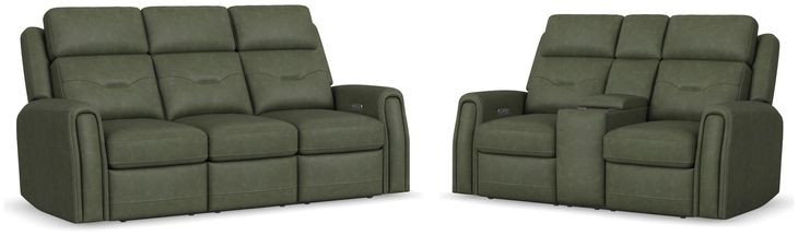 Felix Green Leather Zero Gravity Triple Power Reclining Living Room Set