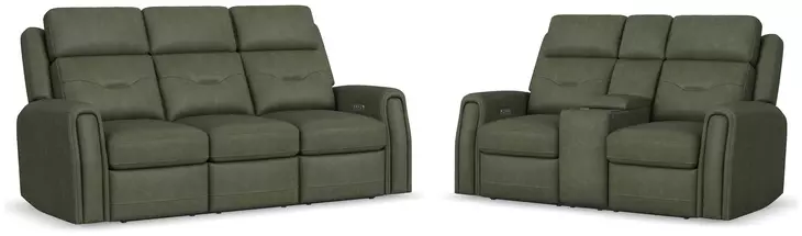 Felix Green Leather Zero Gravity Triple Power Reclining Living Room Set