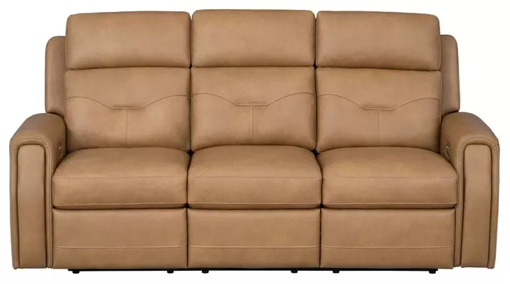 Felix Toasted Almond Leather 86" Zero Gravity Triple Power Reclining Sofa with USB Charging and Heat Massage