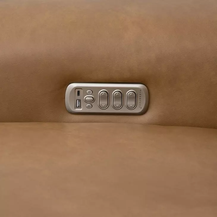 Felix Toasted Almond Leather 86" Zero Gravity Triple Power Reclining Sofa with USB Charging and Heat Massage