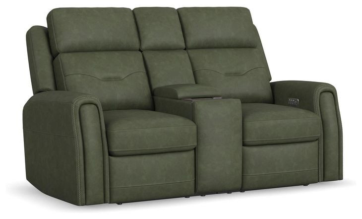 Felix Green Leather 74" Zero Gravity Triple Power Reclining Loveseat with USB Charging and Heat Massage