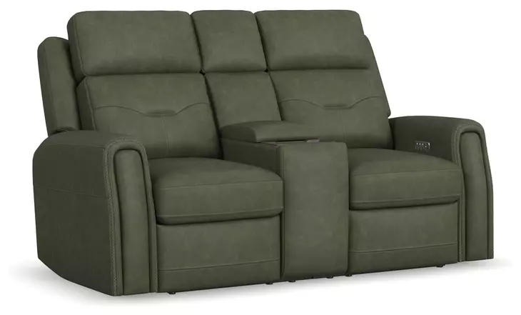 Felix Green Leather 74" Zero Gravity Triple Power Reclining Loveseat with USB Charging and Heat Massage