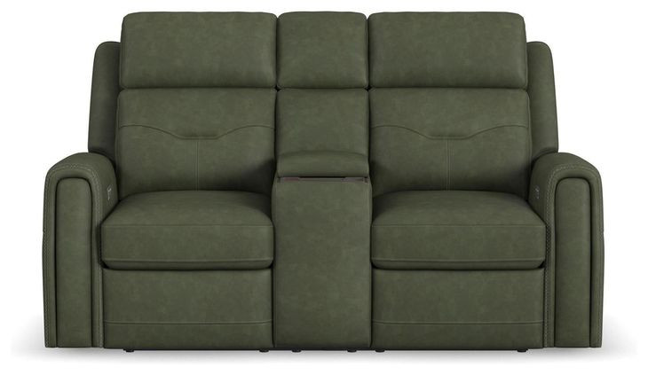 Felix Green Leather 74" Zero Gravity Triple Power Reclining Loveseat with USB Charging and Heat Massage