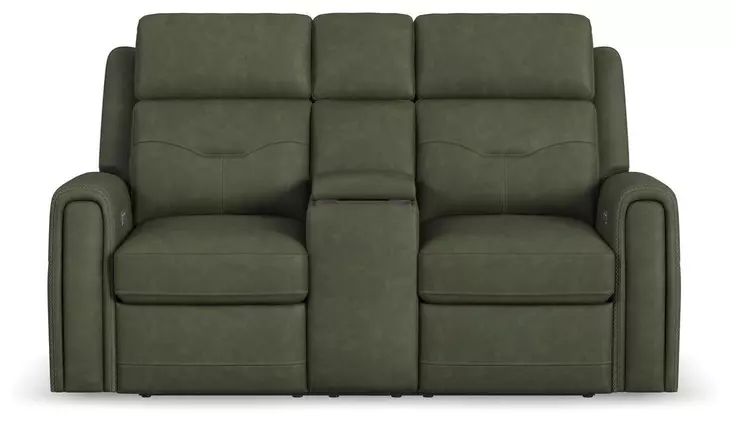 Felix Green Leather 74" Zero Gravity Triple Power Reclining Loveseat with USB Charging and Heat Massage