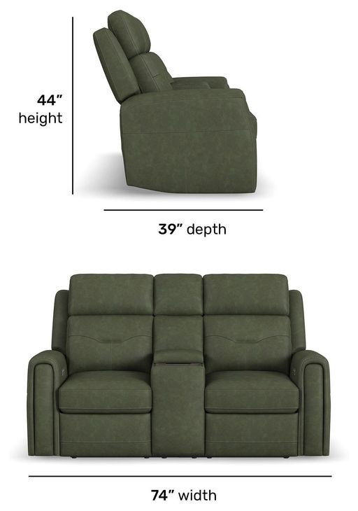 Felix Green Leather 74" Zero Gravity Triple Power Reclining Loveseat with USB Charging and Heat Massage