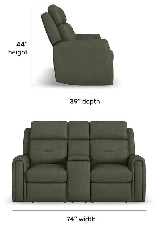 Felix Green Leather 74" Zero Gravity Triple Power Reclining Loveseat with USB Charging and Heat Massage