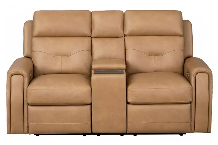 Felix Toasted Almond Leather 74" Zero Gravity Triple Power Reclining Loveseat with USB Charging and Heat Massage