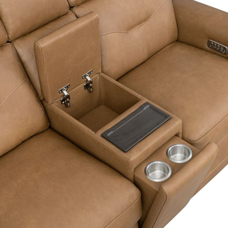 Felix Brown Leather 74" Zero Gravity Triple Power Reclining Loveseat with USB Charging and Heat Massage