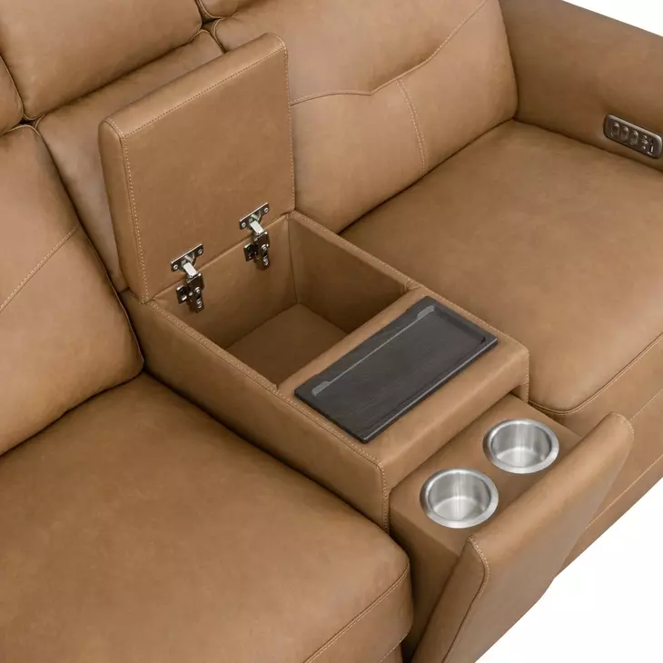 Felix Toasted Almond Leather 74" Zero Gravity Triple Power Reclining Loveseat with USB Charging and Heat Massage
