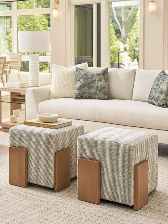 Sunset Key Hamden Beige Upholstered Square Ottoman