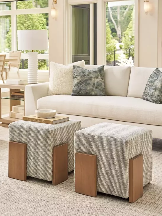 Sunset Key Hamden Beige Upholstered Square Ottoman