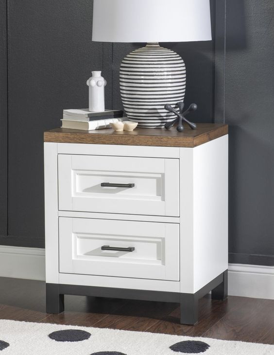 Dutton Natural White and Toasted Coconut 2 Drawer Nightstand with USB Charging