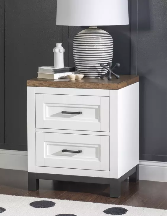 Dutton Natural White and Toasted Coconut 2 Drawer Nightstand with USB Charging