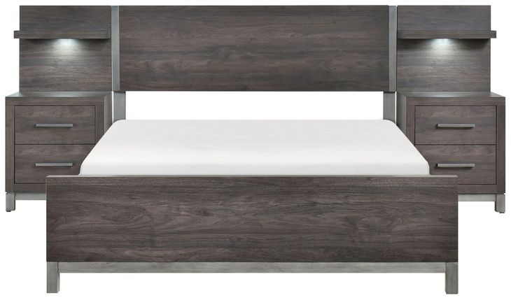Zephyr Brownish Gray California King Storage Wall Bed with Nightstand and LED Lighting