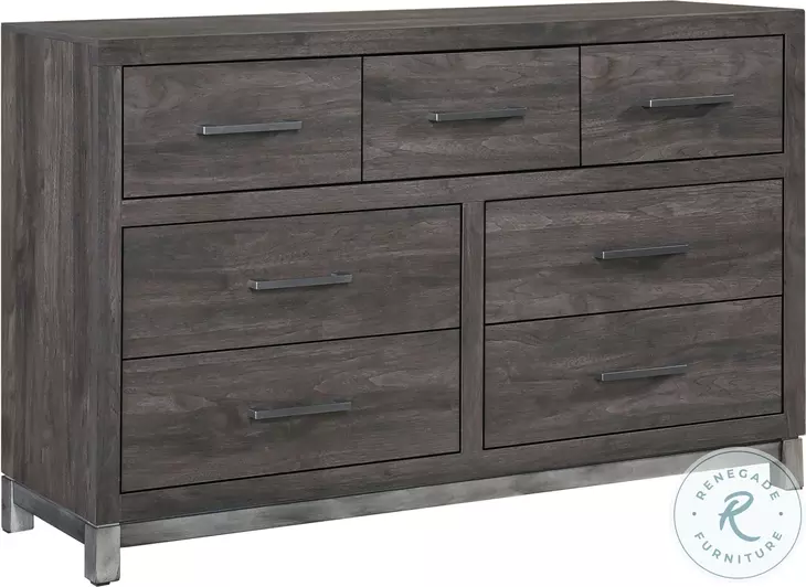Zephyr Brownish Gray And Antique Silver 7 Drawer Dresser