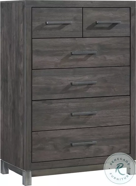 Zephyr Brownish Gray And Antique Silver 6 Drawer Chest