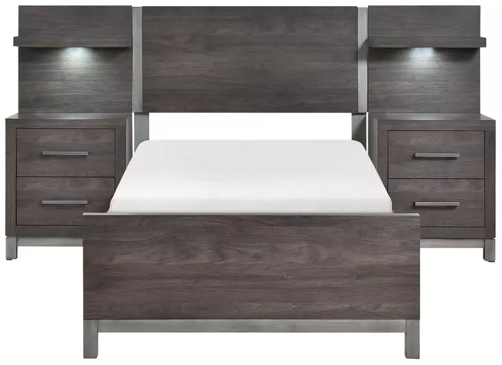 Zephyr Brownish Gray Twin Storage Wall Bed with Nightstand and LED Lighting