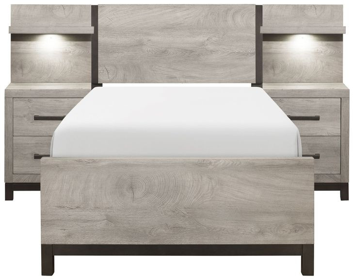 Zephyr Light Gray Twin Storage Wall Bed with Nightstand and LED Lighting