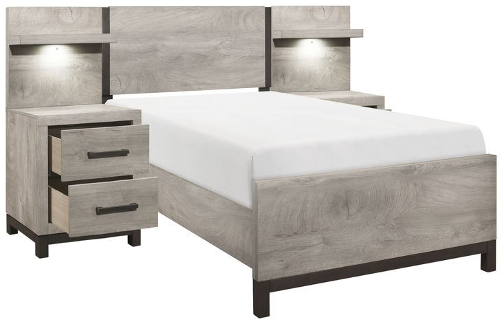 Zephyr Light Gray Twin Storage Wall Bed with Nightstand and LED Lighting