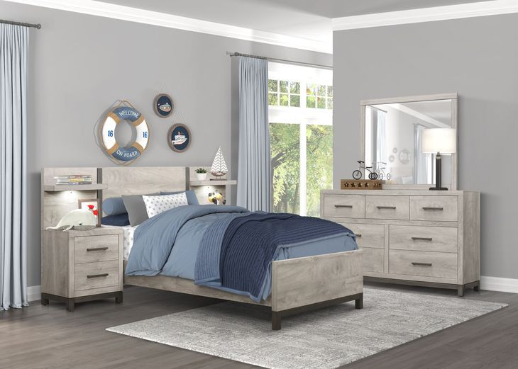 Zephyr Light Gray Twin Storage Wall Bed with Nightstand and LED Lighting