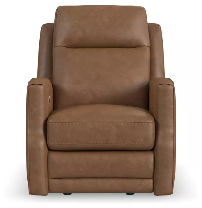 Maxwell Cedar Brown Leather Power Gliding Recliner with USB Charging and Nailhead Trim