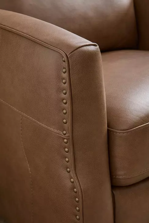Maxwell Cedar Brown Leather Power Gliding Recliner with USB Charging and Nailhead Trim