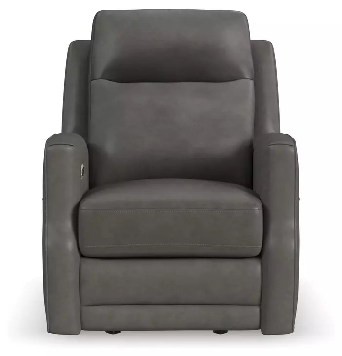 Maxwell Cinder Gray Leather Power Gliding Recliner with USB Charging and Nailhead Trim