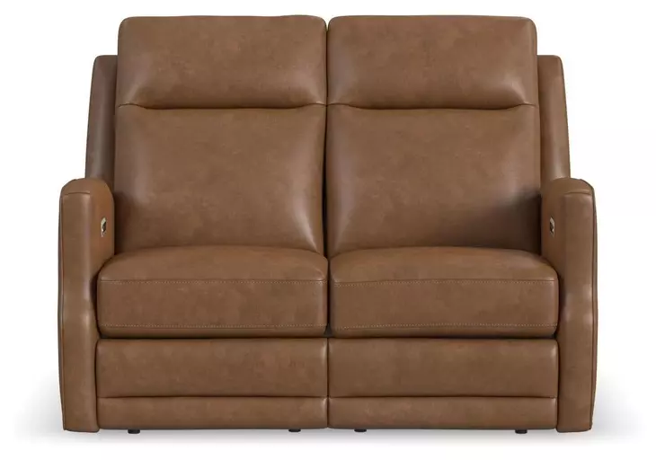 Maxwell Cedar Brown Leather 56" Zero Gravity Triple Power Reclining Loveseat with USB Charging and Nailhead Trim