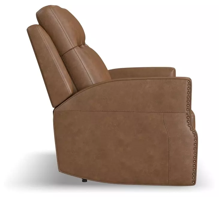Maxwell Cedar Brown Leather 56" Zero Gravity Triple Power Reclining Loveseat with USB Charging and Nailhead Trim