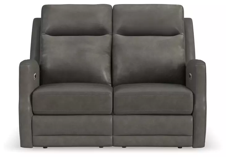 Maxwell Cinder Gray Leather 56" Zero Gravity Triple Power Reclining Loveseat with USB Charging and Nailhead Trim