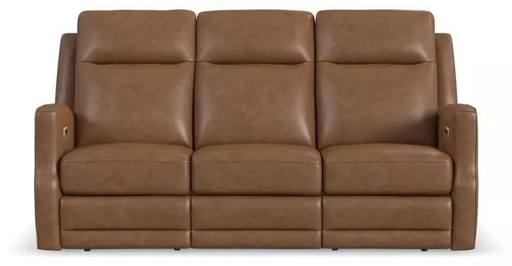 Maxwell Cedar Brown Leather 79" Zero Gravity Triple Power Reclining Sofa with USB Charging and Nailhead Trim