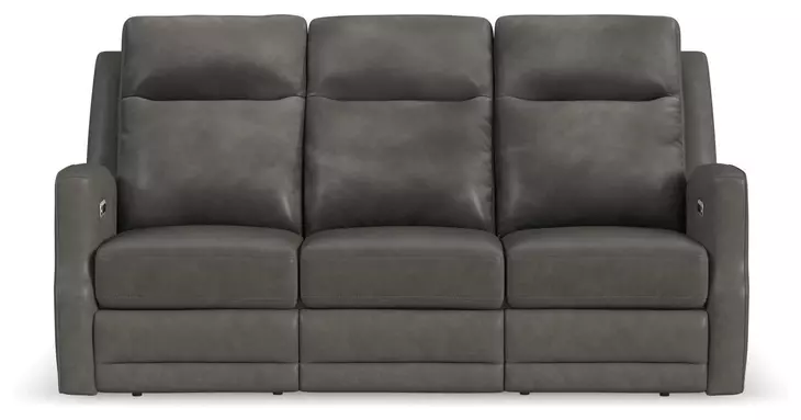 Maxwell Cinder Gray Leather 79" Zero Gravity Triple Power Reclining Sofa with USB Charging and Nailhead Trim
