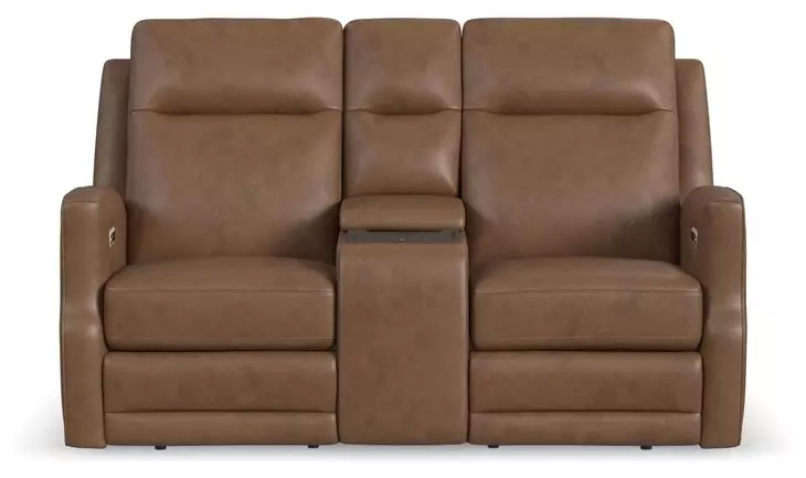 Maxwell Cedar Brown Leather 69" Zero Gravity Triple Power Reclining Loveseat with USB Charging and Nailhead Trim