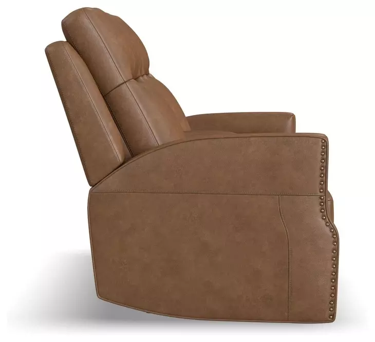 Maxwell Cedar Brown Leather 69" Zero Gravity Triple Power Reclining Loveseat with USB Charging and Nailhead Trim